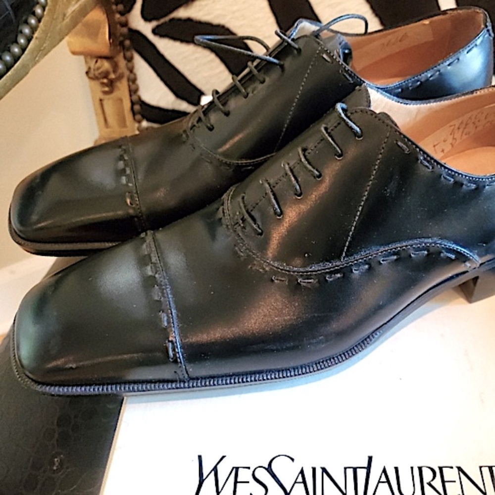 Incredibly Rare New Handmade YSL Black Men's Dress Shoes Size EU 40/8.5
